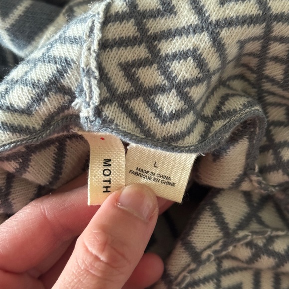 Anthropologie Moth Galena Cowl Neck Geometric Sweater Gray White Alpaca Blend L - Picture 9 of 14